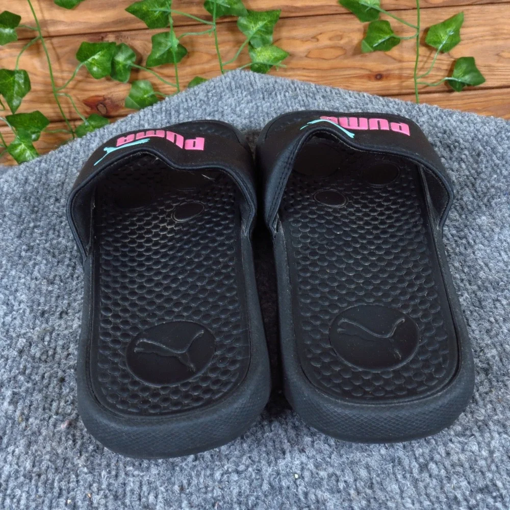 Puma‎ Cool Cat Womens Slide Sandals Size 6 Casual Comfort Black Pink Logo